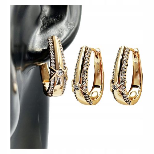  Earrings Gold Large Horseshoes Zircons Surgical Steel Noble