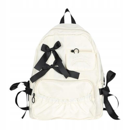 Fashion School Backpack with Ribbon Bow for Teen Girls - Large Capacity, White