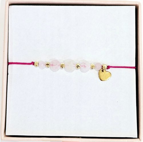  Love and Happiness Bracelet Rose Quartz Heart on Pink String