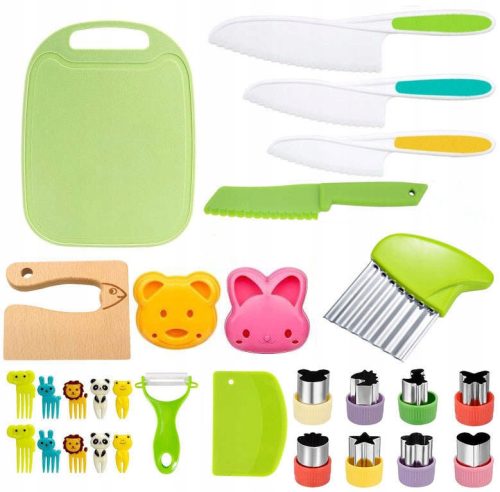  SET OF SAFE KNIVES, KITCHEN ACCESSORIES, MONTESSORI FOR CHILDREN, 29 PIECES