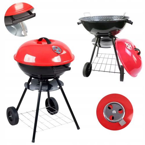  GARDEN TOURIST CHARCOAL GRILL LARGE GRID WITH WHEELS MOBILE RED
