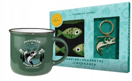  GIFT SET FOR ANGLER MUG SOCKS KEYRING I WENT FISHING