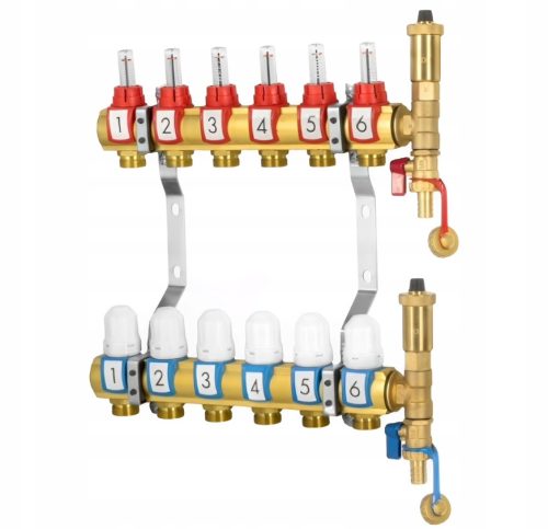  6-section distributor for underfloor heating