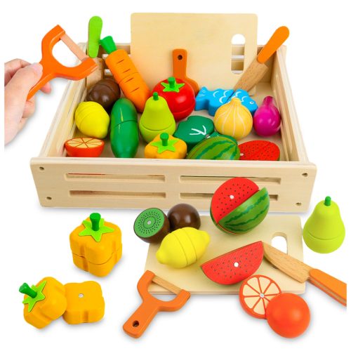  WOODEN FRUITS AND VEGETABLES FOR CHILDREN MAGNETIC CUTTING SET XXL