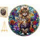  LARGE WOODEN PUZZLE 300 PIECES MAINE COON STAINED GLASS IN A WOODEN BOX