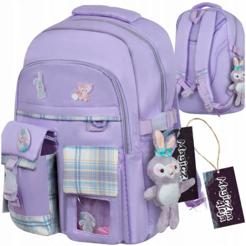 Large Purple School Backpack by Magiczna Aleja with Comfy Straps & Reflective Elements
