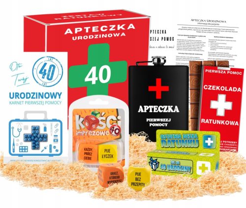  Funny Gift for 40, BIRTHDAY FIRST AID KIT, Hip Flask Cubes Card BOX