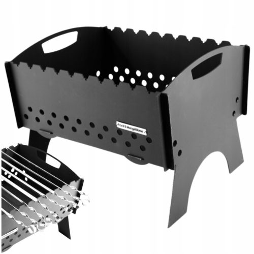  Mangal Grill for 10 Skewers Charcoal Metal 3 mm Foldable Multifunctional