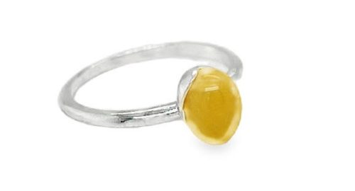  Ring DELICATE silver AMBER SILVER SIZE 20 OVAL MILKY FILM