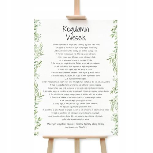  WEDDING REGULATIONS for a fun wedding poster 50x70 cm Greenery