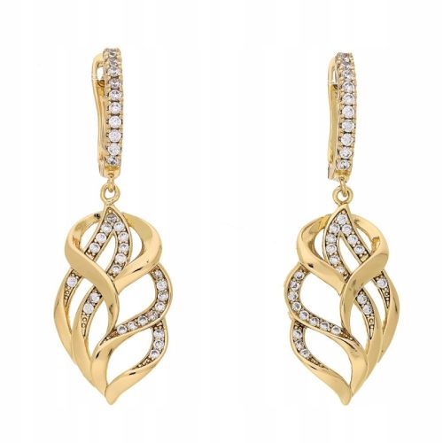  GOLD PLATED EARRINGS WITH DIAMONDS LONG HANGING SURGICAL STEEL