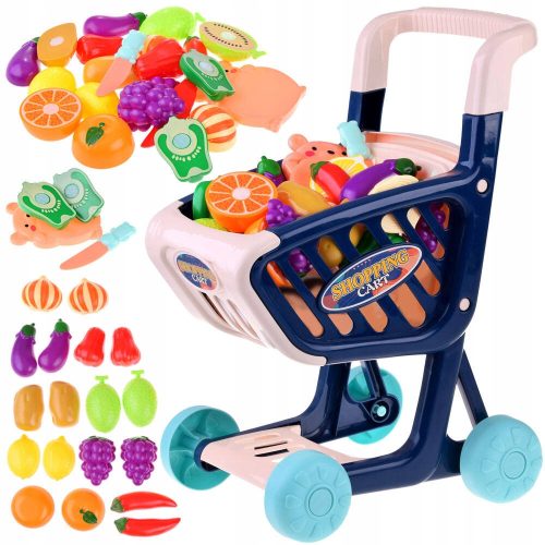  Shopping cart + vegetables fruits for cutting Fun shop 36 pieces ZA4791