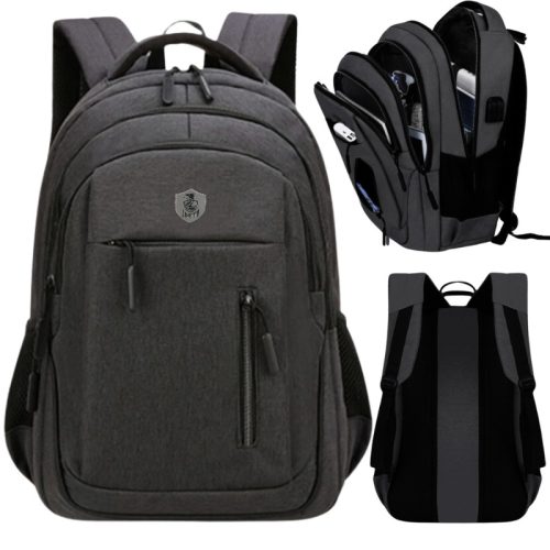 Waterproof Multi-Compartment Youth School Backpack with USB Port - Navy Blue