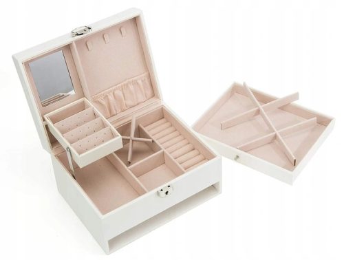  BOX CASE JEWELRY ORGANIZER 2 LEVELS MIRROR COMPARTMENTS