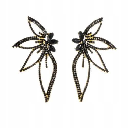  Stud Earrings Gold Black Zircons Flower Flowers Large Elegant 69m