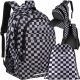 Durable 22L Designer Plaid Backpack with Shoe Bag Set