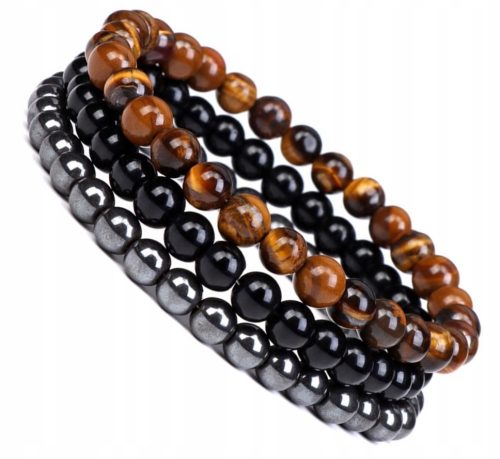  WOMEN'S BRACELET TIGER EYE BEADS ONYX HEMATITE 3in1 SET