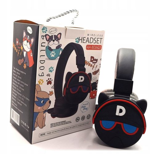  Bluetooth Wired and Wireless FM Headphones mSD Card BullDog Cartoon