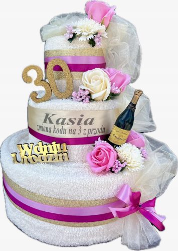  Original Birthday Gift Cake with SUPER Towels Soap Roses Dedication