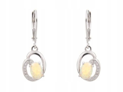  BEAUTIFUL SILVER HANGING EARRINGS RHODIUM PLATED WITH OPAL