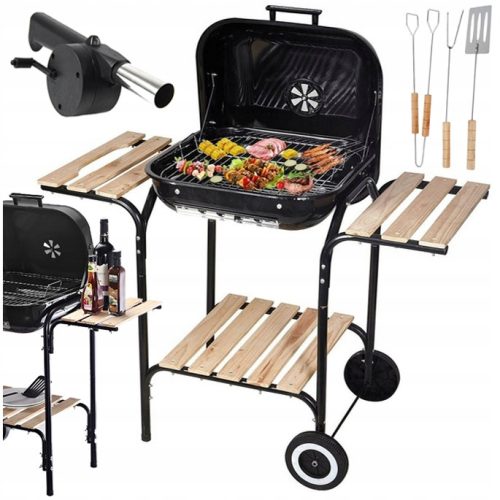  LARGE FOLDABLE GARDEN CHARCOAL GRILL ON WHEELS WITH SHELVES BBQ GRID ROTTAGE