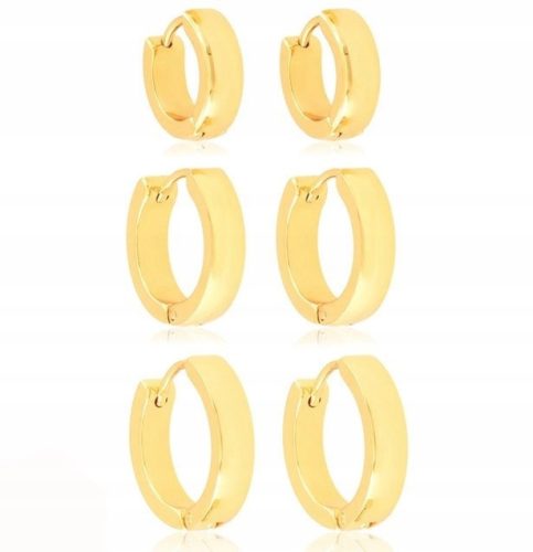  EARRINGS surgical steel SET 3 pairs HOOPS gold plated