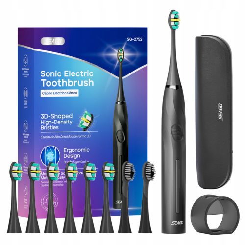  SEAGO sonic toothbrush black, 8 heads, case NEV 2024