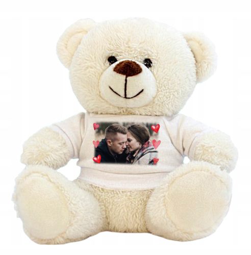  White teddy bear in a T-shirt with your photo - photo teddy bear