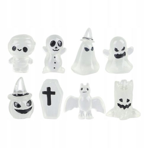  8 miniature Halloween decorations, glowing skull and ghost tombstones