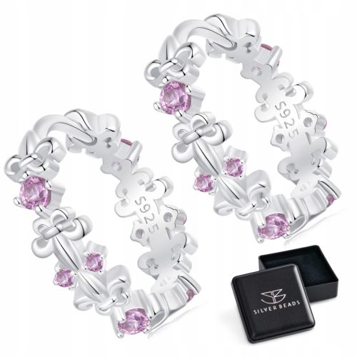  K746 Silver hoops with irises and pink crystals silver clasps earrings