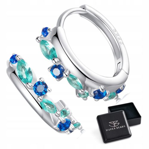  K780 Silver hoops with navy blue and sea crystals clasps earrings