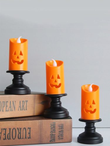  Colorful flameless LED candles in the shape of a pumpkin – Halloween decoration