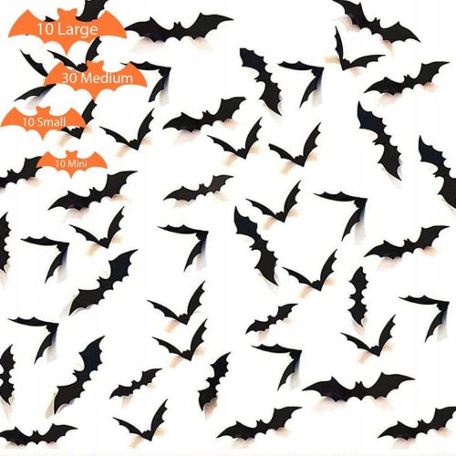  Bat Stickers, 60 x Bat Set, Various Sizes for Halloween