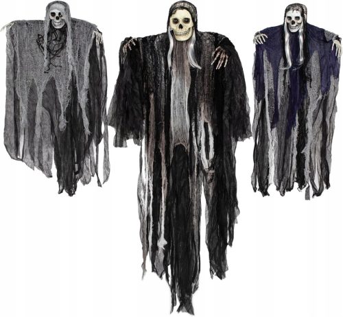  3x Hanging Skeleton Halloween Decoration, 135 cm, 2 x 80 cm, Hanging Decoration