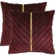  Velvet pillowcases in red wine color, 2 pieces, with gold trim