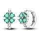  Earrings Silver hoops with green four-leaf clover