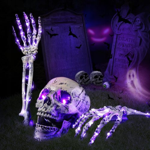  REALISTIC HALLOWEEN DECORATION WITH SKULL AND HAND BONES WITH LED