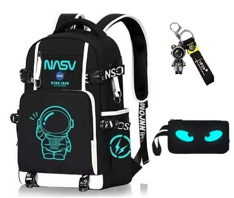 Glow-in-the-Dark Backpack Set with Pencil Case and Keychain for School and Travel