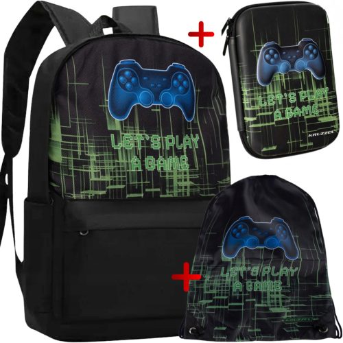 Black Youth School Backpack Set with Pencil Case and Shoe Bag - 22L Durable Oxford Fabric