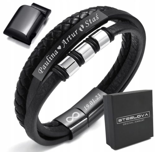  Men's Leather Bracelet with Engraving + EXTENSION as a Gift