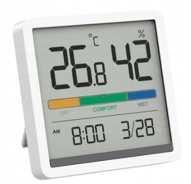  Sensor Thermometer and Hygrometer with Clock, White