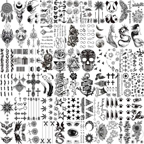  66 Sheets Small Black Temporary Tattoos For Women Men Face Neck Fake Tattoo