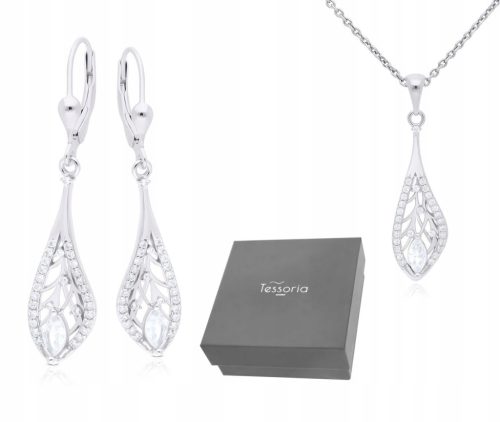  Set of Women's Silver Jewelry Necklace and Earrings Silver 925