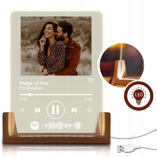  Personalized Wooden Frame Lamp With Your Photo Song on Glass