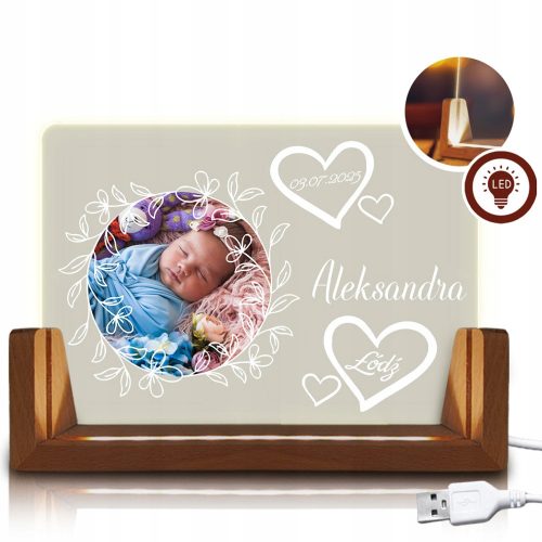  Personalized Wooden Lamp Frame With Your Photo Metric on Glass