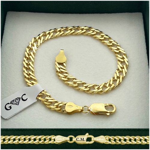  MEN'S GOLD BRACELET 925/585 SILVER ROMBO 21cm/5.5mm THICK + ENGRAVING