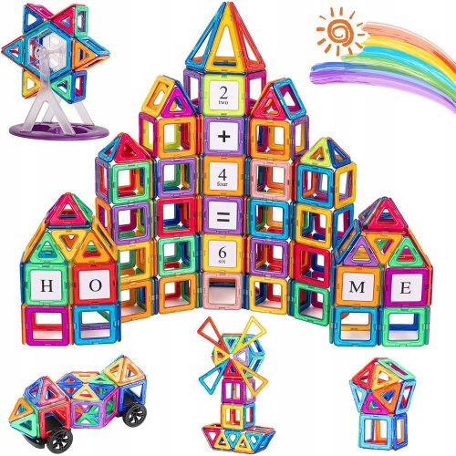  LARGE MAGNETIC TILES SET XXL 180 EL RAINBOW MAGNETIC TILES