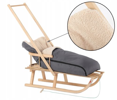  POLISH WOODEN SLEDGE GREY SLEEPING BAG Traditional Backrest Sleeping Bag and Pusher