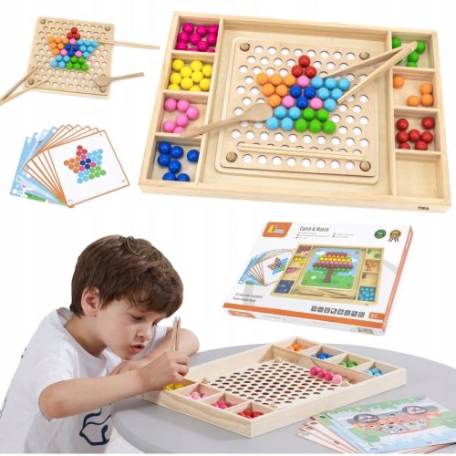  Wooden Game Balls Catch and Match Wooden Montessori Puzzle