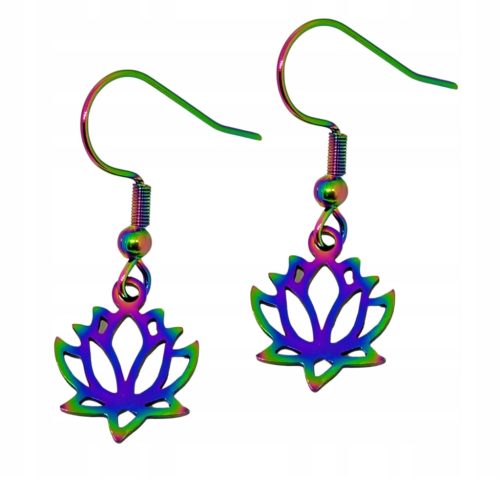  Surgical steel earrings holo colorful LOTUS FLOWER hanging